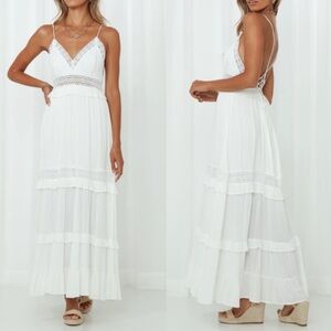 Hello Molly White Lace-Trim Maxi Dress
